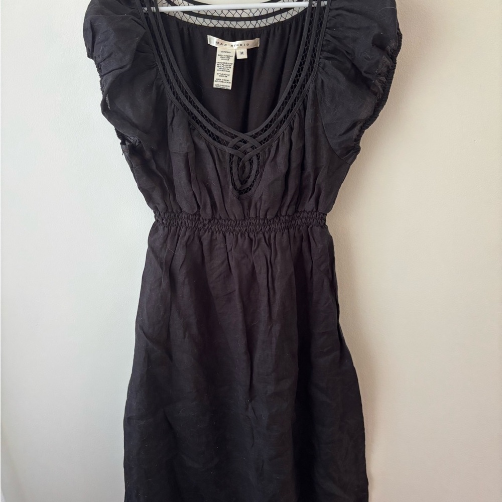 Max Studio Black Midi Dress with Ruffle Sleeves
